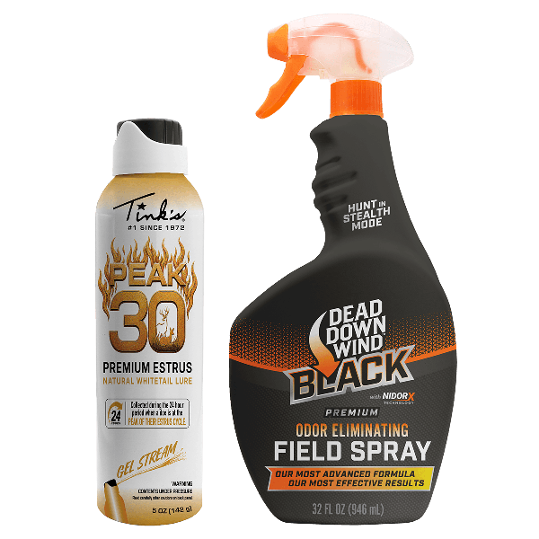 Tink’s PEAK30 Premium Doe Estrus Gel Stream + Dead Down Wind BLACK Premium Field Spray 32 oz