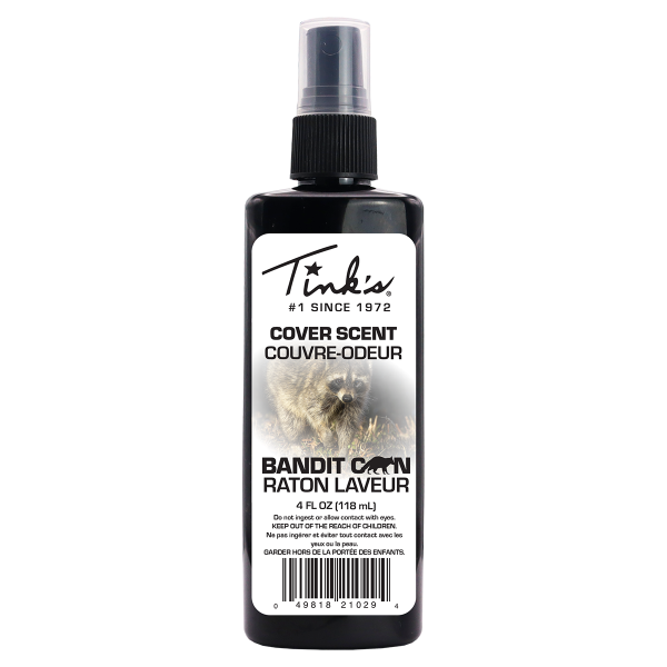 Tink's® Bandit Coon Cover Scent - 4 oz. front of black spray bottle - W5903
