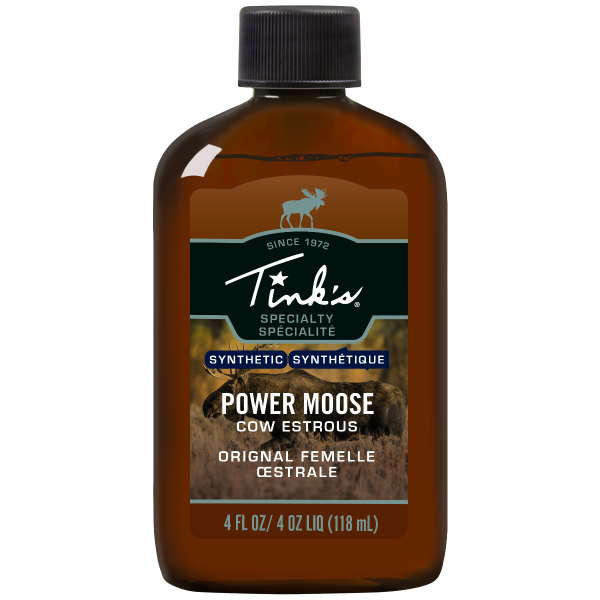 Tink's® Power Moose Plastic Bottle - 4oz. amber bottle with black cap - W5921