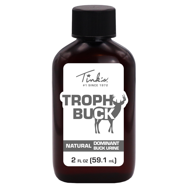 Tink's® Trophy Buck Plastic Bottle - 2 oz. dark bottle with black ribbed cap - W6020