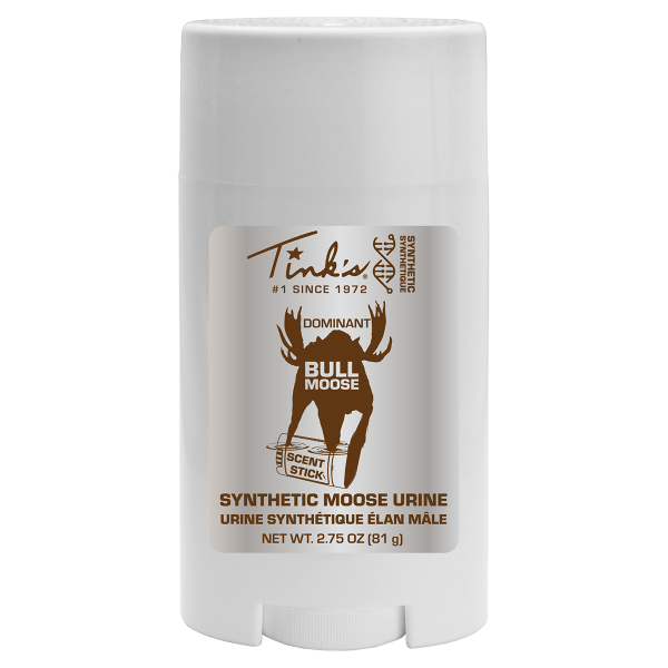 Tink's Synthetic Dominant Bull Moose Scent Stick 2.75 oz standing upright on white background - W6117