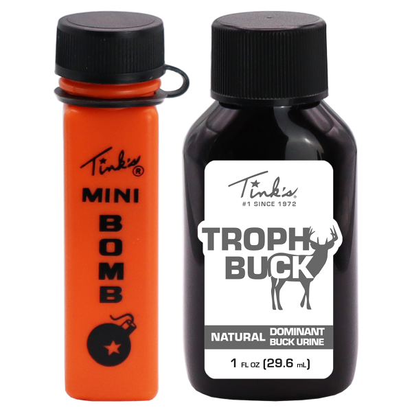 Tink's® Trophy Buck 1 oz. & Mini Bomb two bottles standing side by side - W6197